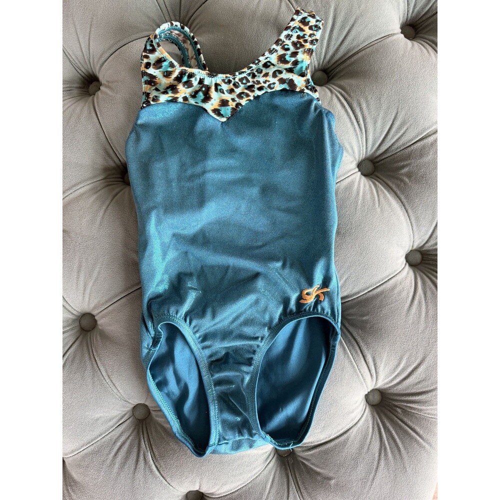 Girls GK Gymnastics Leopard Leotard Size M Sleeveless